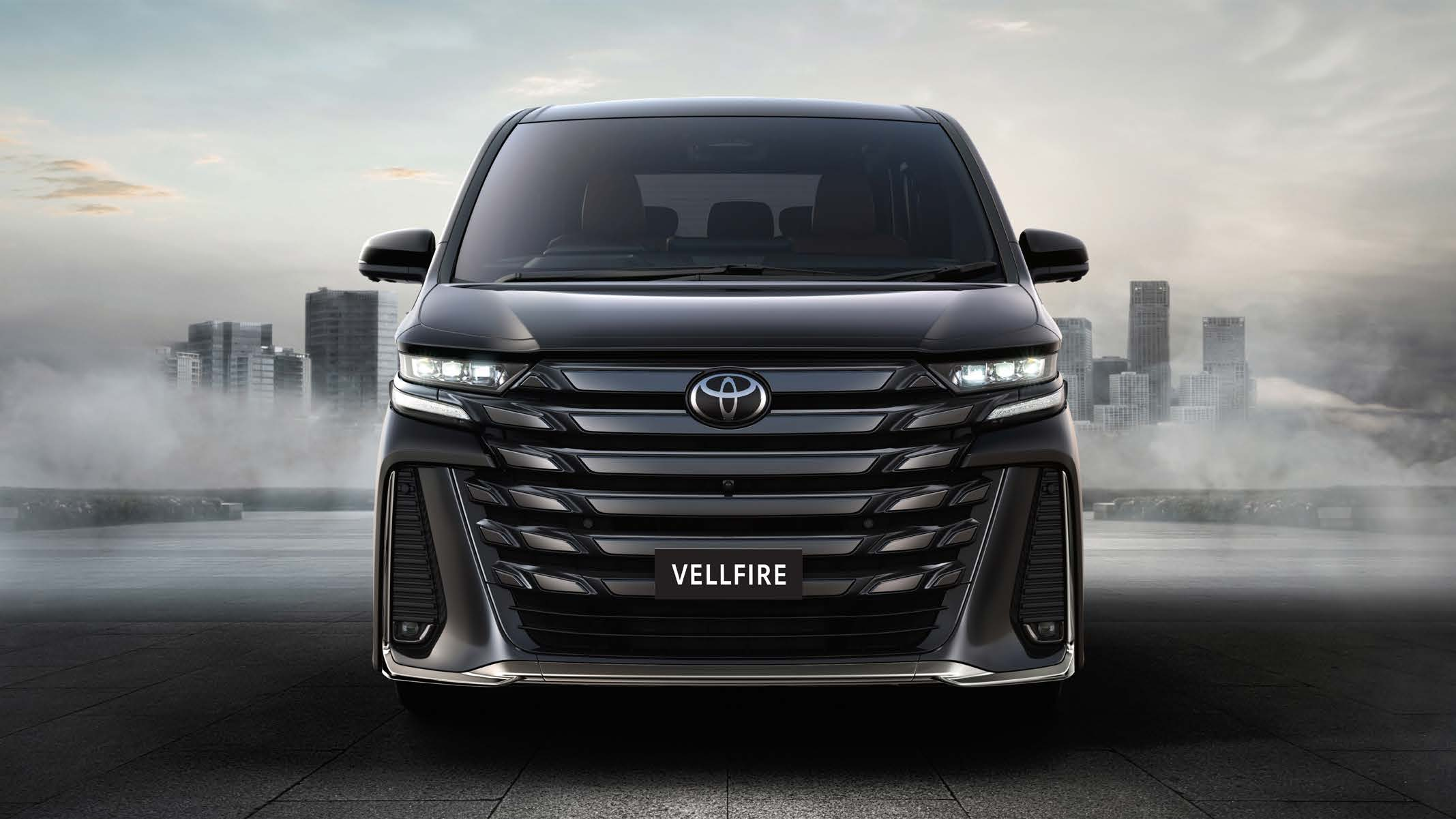 Toyota Vellfire — Sharp 3-lens LED headlamps with DRLs on the reverse-slant front fascia