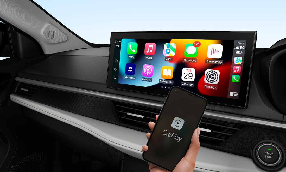 Tata Nexon EV — Wireless Android Auto and Apple CarPlay on the cinematic touchscreen